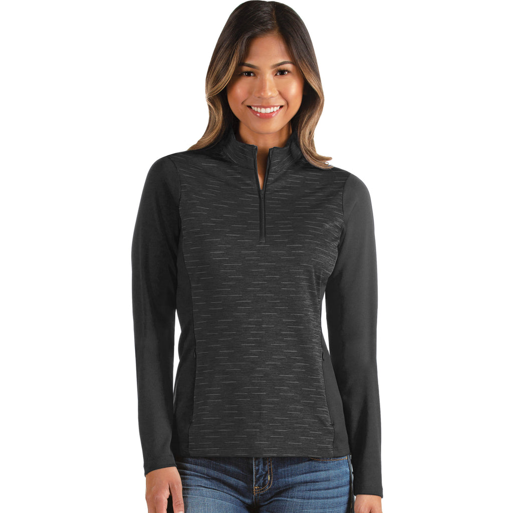 Ladies Antigua Select 1/4 Zip Pullover Black Heather Multi