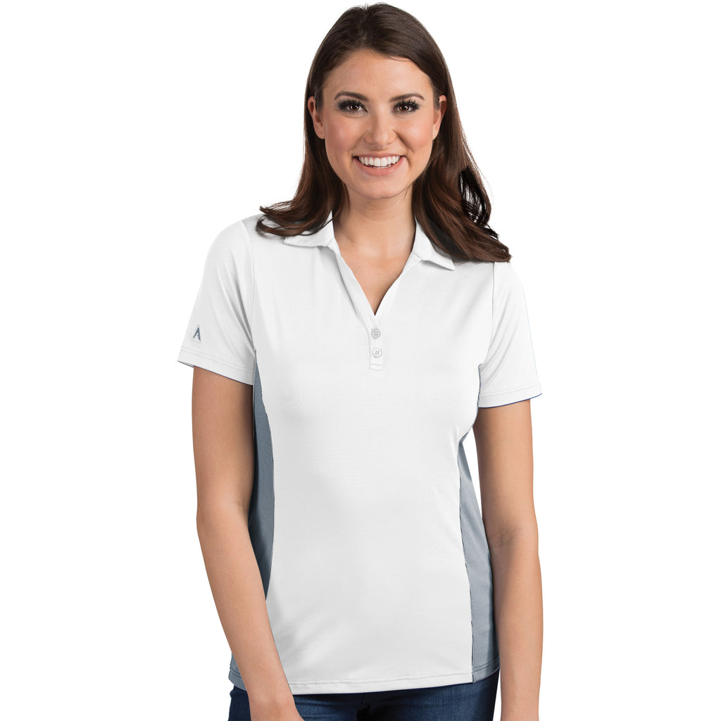 Ladies Antigua Venture Short Sleeve Polo White / Steel