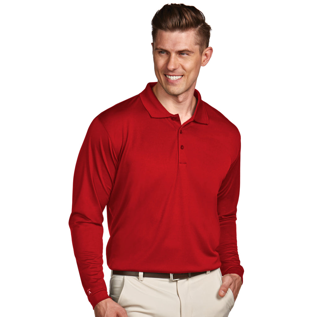 Mens Antigua Exceed Long Sleeve Polo Dark Red