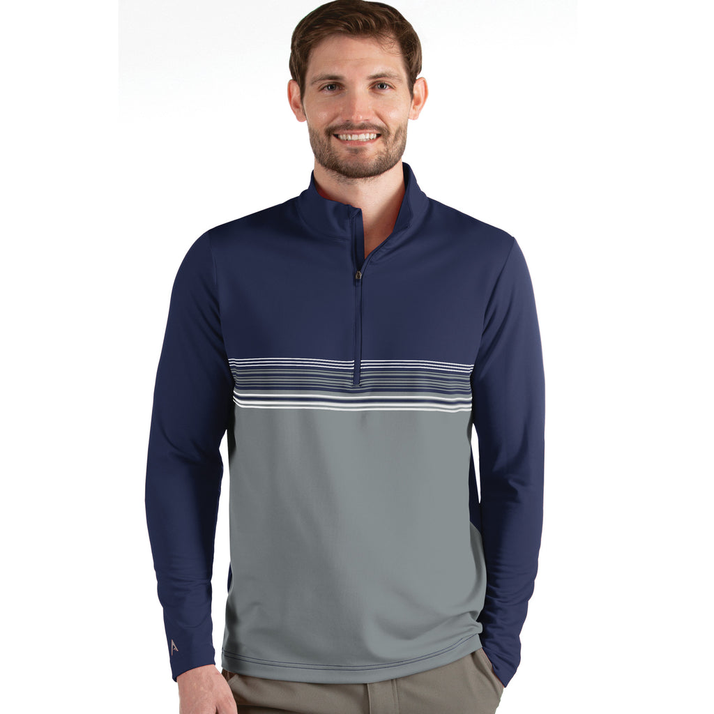 Mens Antigua Pace Long Sleeve Pullover Navy/Skyscraper/White