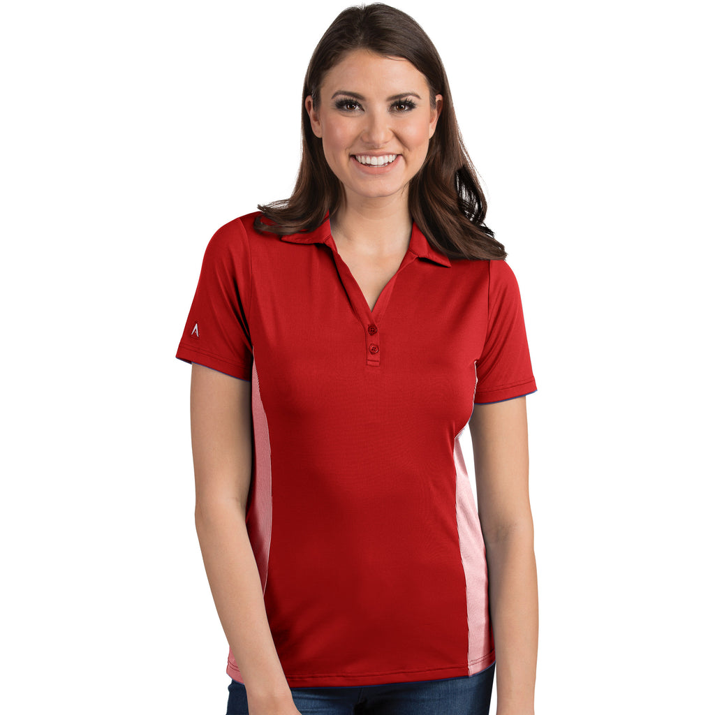 Ladies Antigua Venture Short Sleeve Polo Dark Red / White